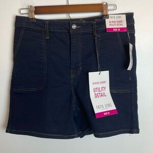 NWT Faith Jeans Hi-Rise Short Utility Detail Size 12 Color Dark Blue